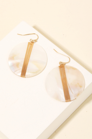 Curved Seashell Disc Dangle Earrings