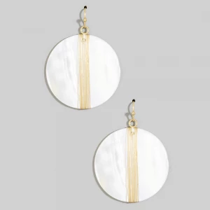 Large Round Shell Disc Drop Earrings