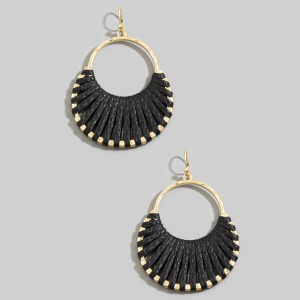 Vegan Leather Woven Fan Hoop Dangle Earrings