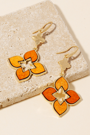 Wooden Flower Petals Cut Out Dangle Earrings
