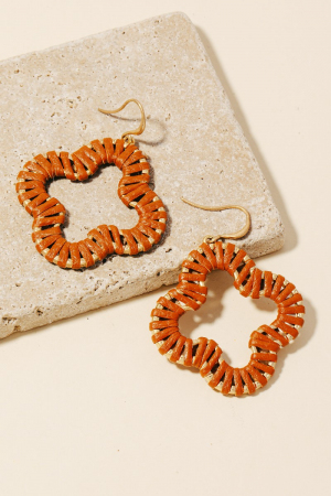 Leather Wrap Clover Dangle Earrings