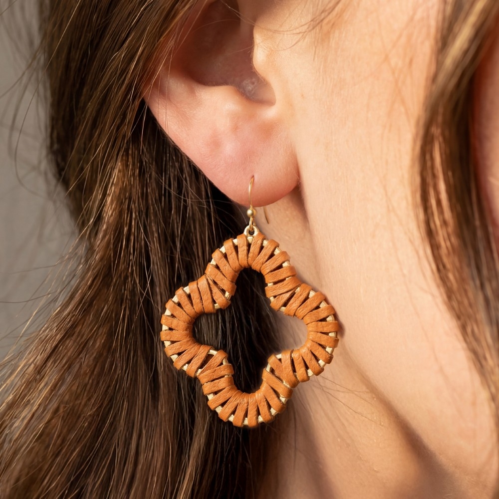 Faux Leather Wrap Clover Dangle Earrings