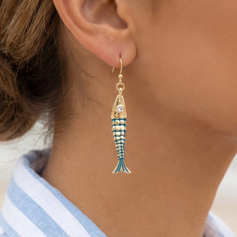 Long Fish Charm Dangle Hook Earrings