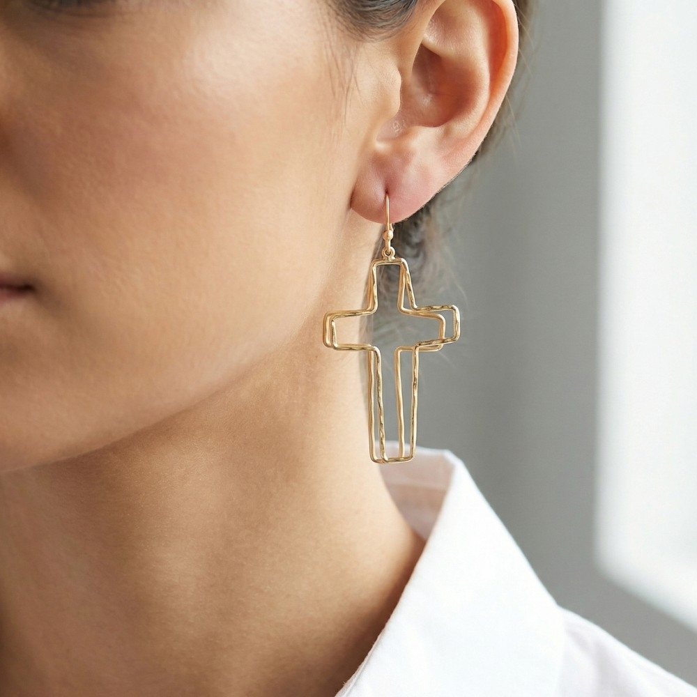 Layered Double Cross Dangle Hook Earrings