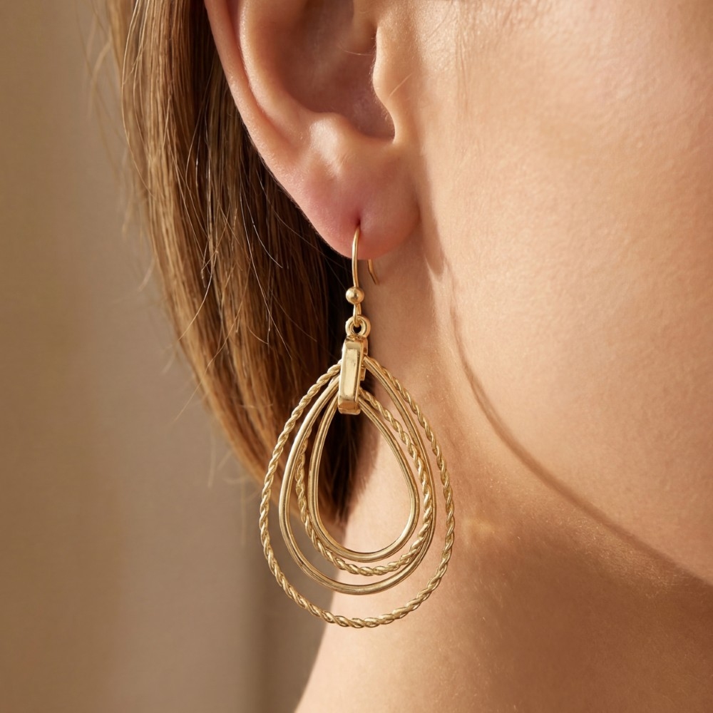 Layered Tear Drops Hook Dangle Earrings