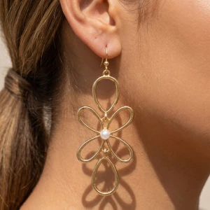 Open Wire Flower Pearl Drop Earrings