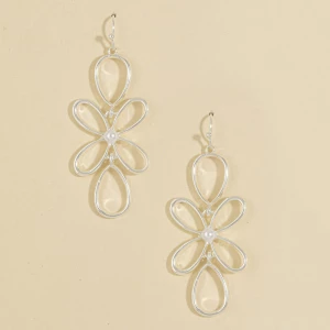 Open Wire Flower Pearl Drop Earrings