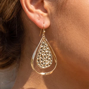 Hammered Double Teardrop Drop Earrings