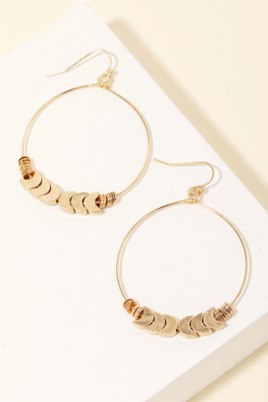 Circle Wire Cutout Bead Drop Earrings