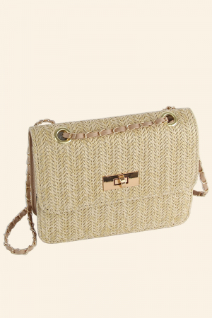 Straw Twist Lock Flap Shoulder Bag