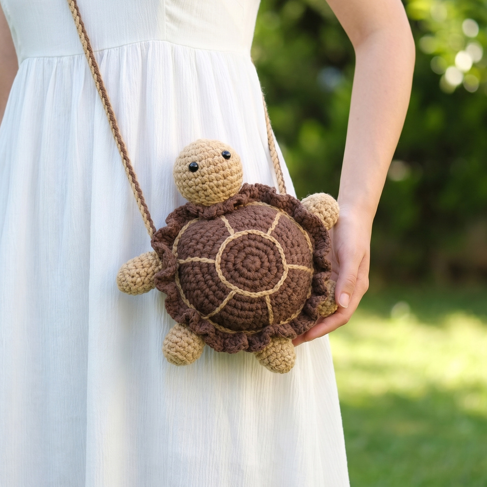 Crochet Turtle Amigurumi Novelty Crossbody Bag