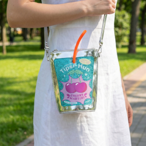 Novelty Drink Cup Graphic Metallic Crossbody Bag