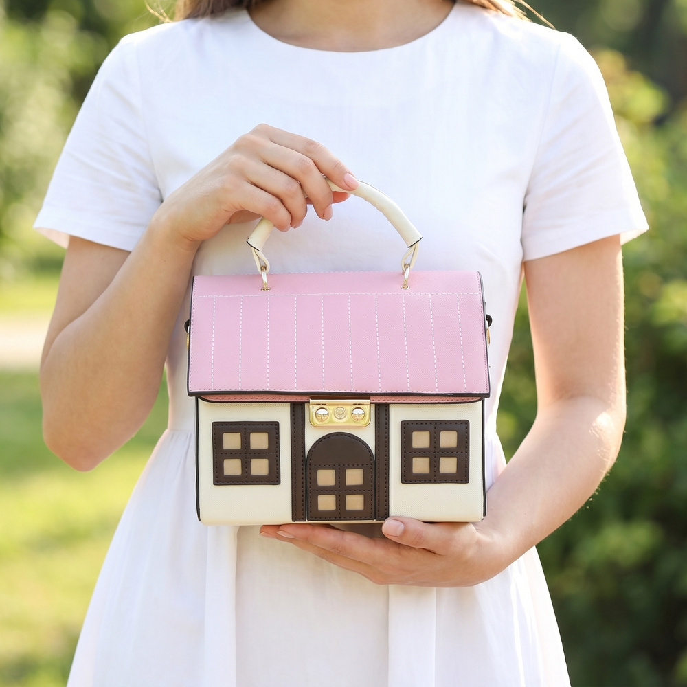 Novelty Dollhouse Quilted Roof Flap Handbag