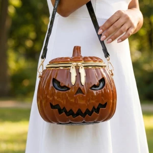 Glossy Jack O Lantern Pumpkin Crossbody Bag