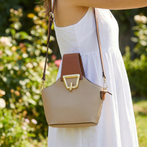 Vegan Leather Bucket Tote With Contrast Strap
