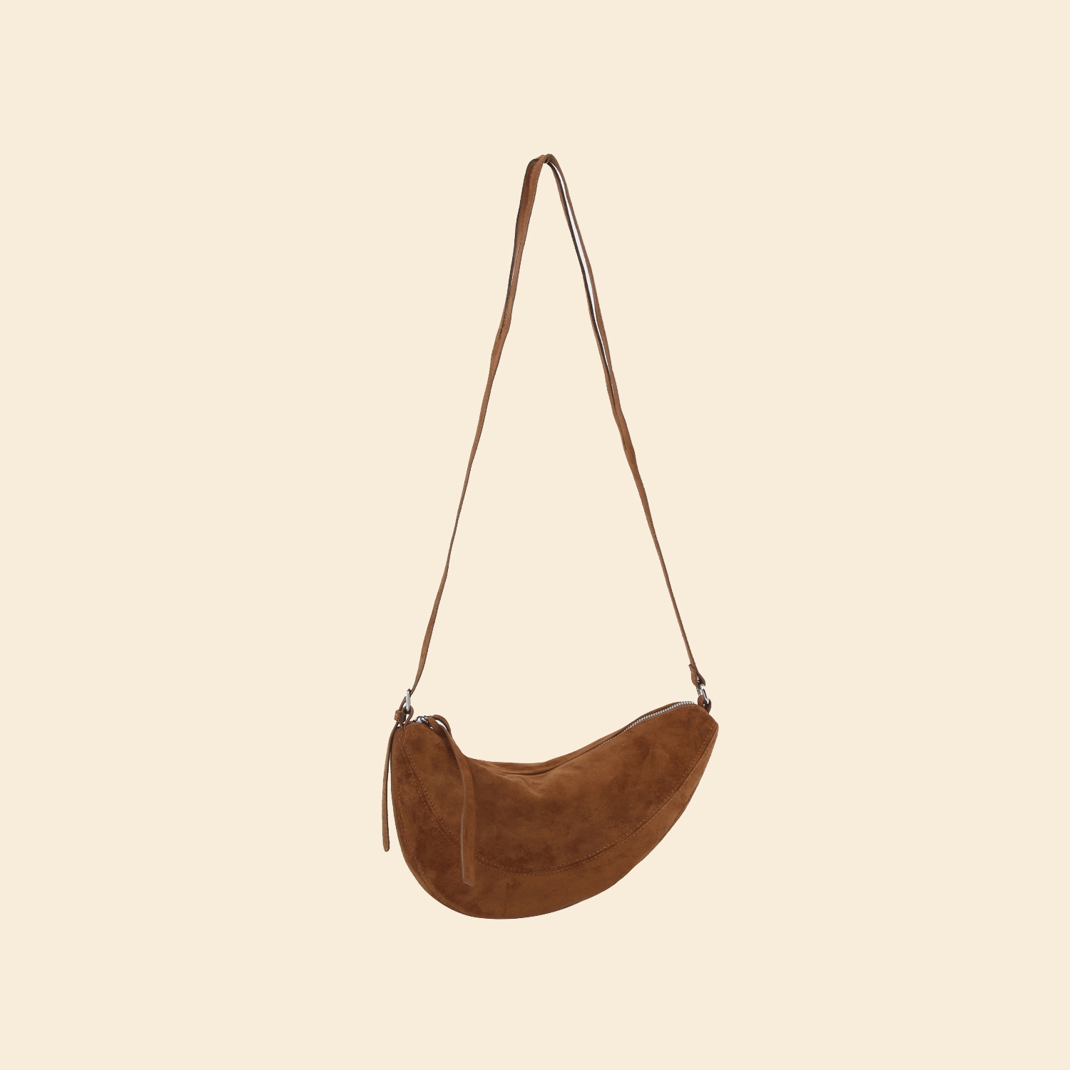 Suede Crescent Panel Shoulder Bag