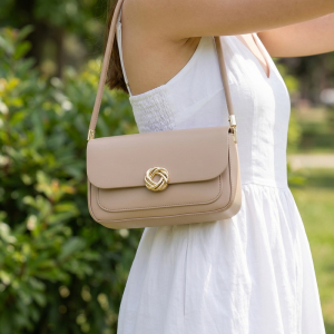 Vegan Leather Baguette Knot Closure Shoulder Bag