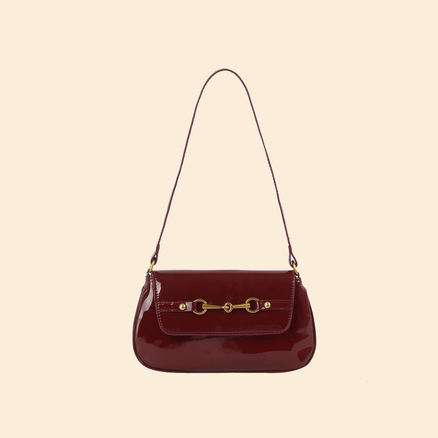 Latch Accent Glossy Leather Hand Bag