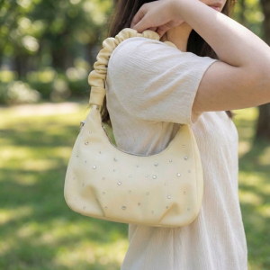 Studded Ruched Handle Satchel Hand Bag