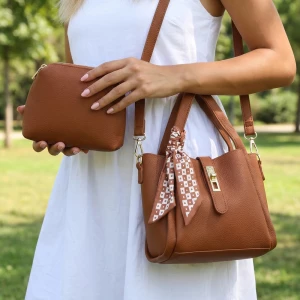 3 Piece Croc Embossed Satchel And Wallet Set