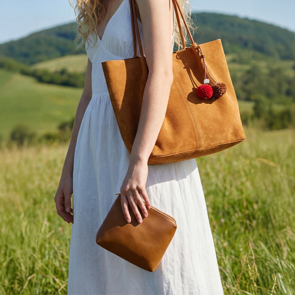 Faux Suede And Leather Hobo Shoulder Bag Set