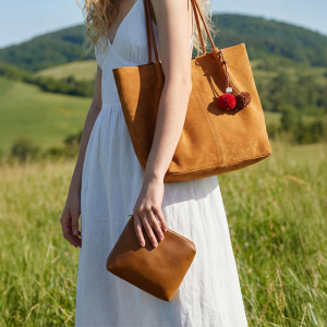 Faux Suede And Leather Hobo Shoulder Bag Set