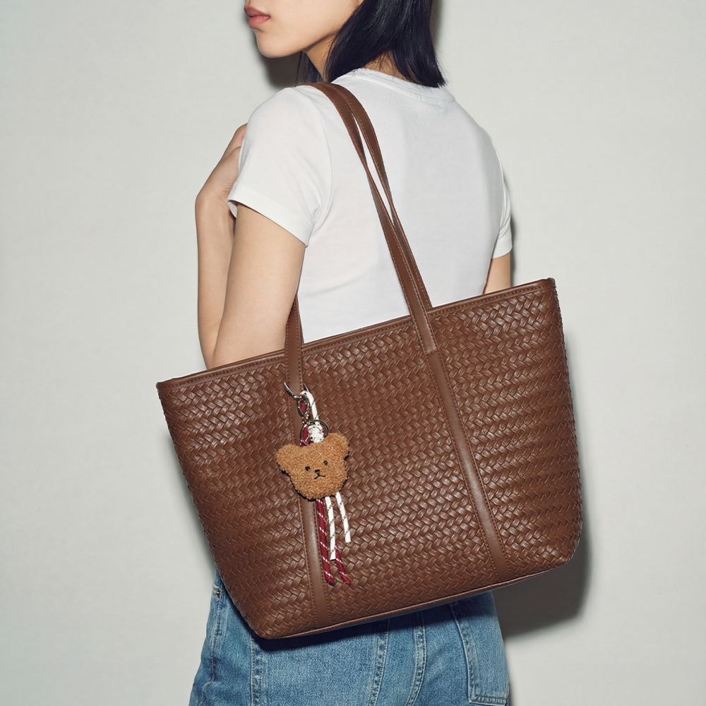 Teddy And Rope Charm Woven Shopper Tote Bag