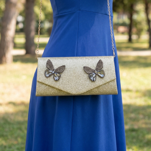 Rhinestone Butterfly Glitter Satin Evening Clutch