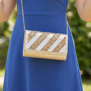 Diagonal Glitter Stripe Satin Envelope Clutch