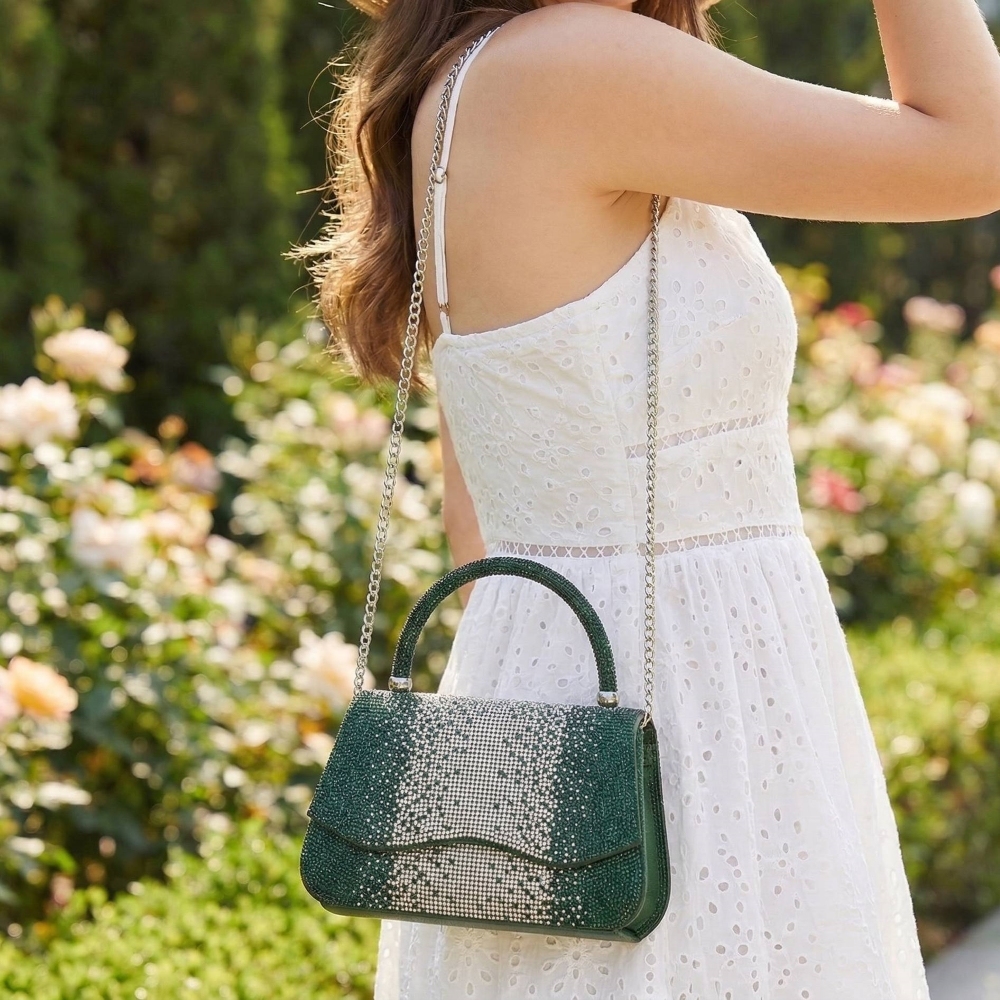 Rhinestone Satin Top Handle Clutch Satchel