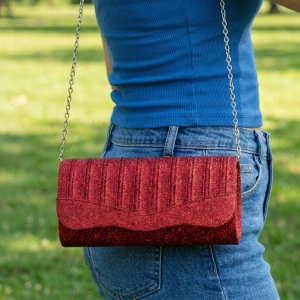 Glitter Pleated Scalloped Flap Envelope Clutch