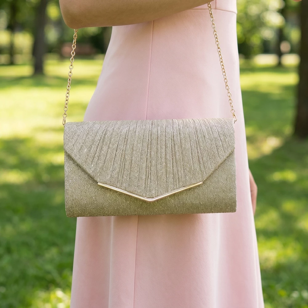 Glitter Angular V Bar Detail Evening Clutch