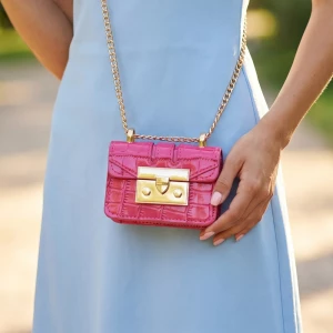 Croc Embossed Micro Mini Flap Bag With Chain