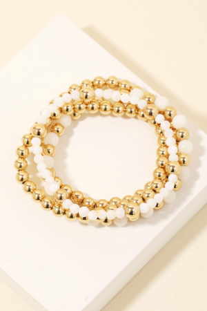 Metallic And White Beads Bracelet Set