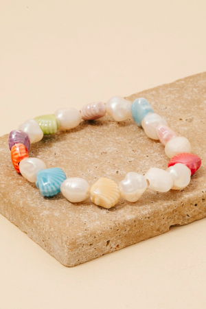 Colorful Clam Shells And Pearls Beaded Bracelet