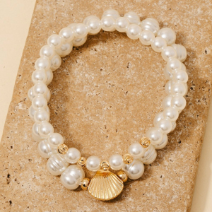 Clam Shell Charm Pearl Beaded Bracelet Set