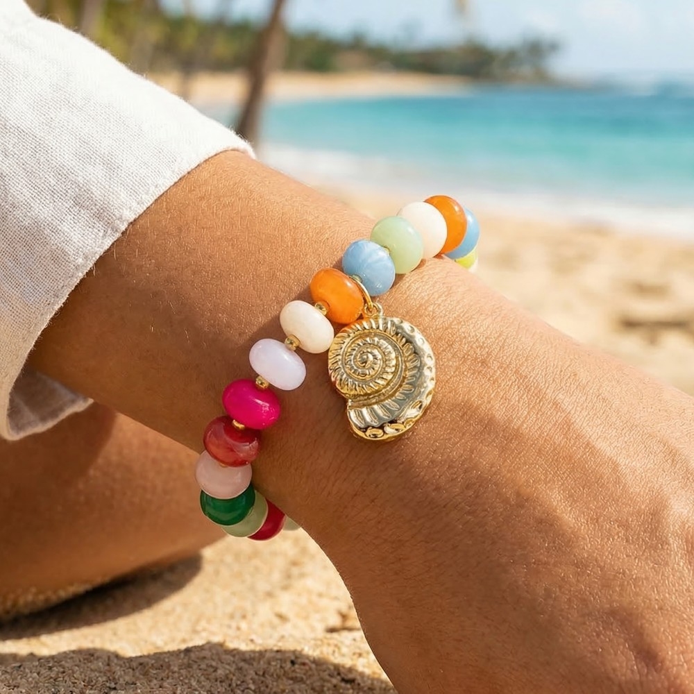 Sea Shell Dangle Mixed Resin Beaded Bracelet