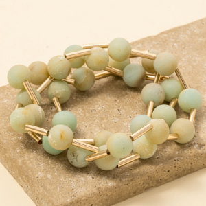 Metallic Bars And Ball Resin Beads Bracelet 3 Set