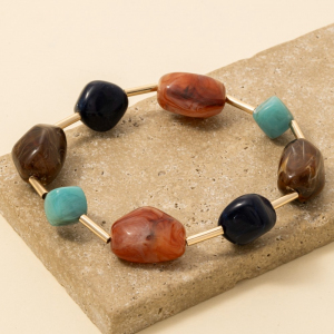 Metallic Bars And Rock Resin Beads Bracelet
