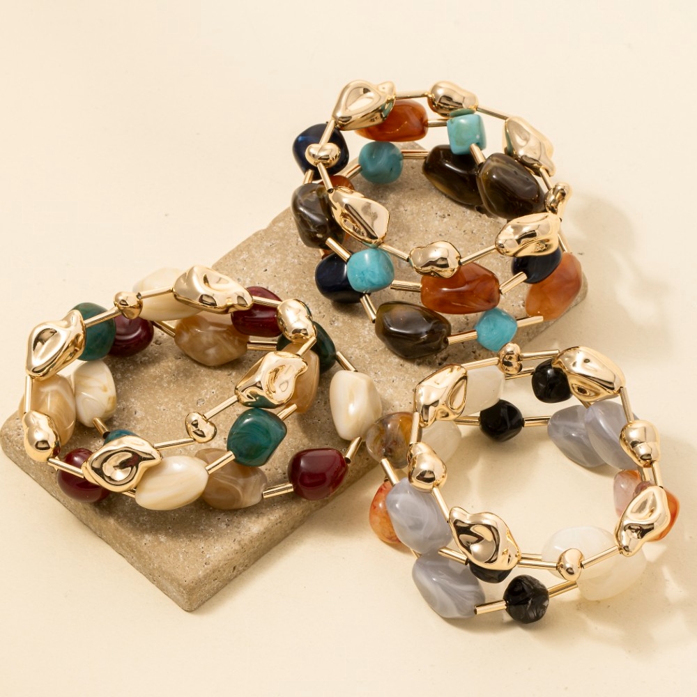 Irregular Metallic And Acrylic Beaded Bracelet Set