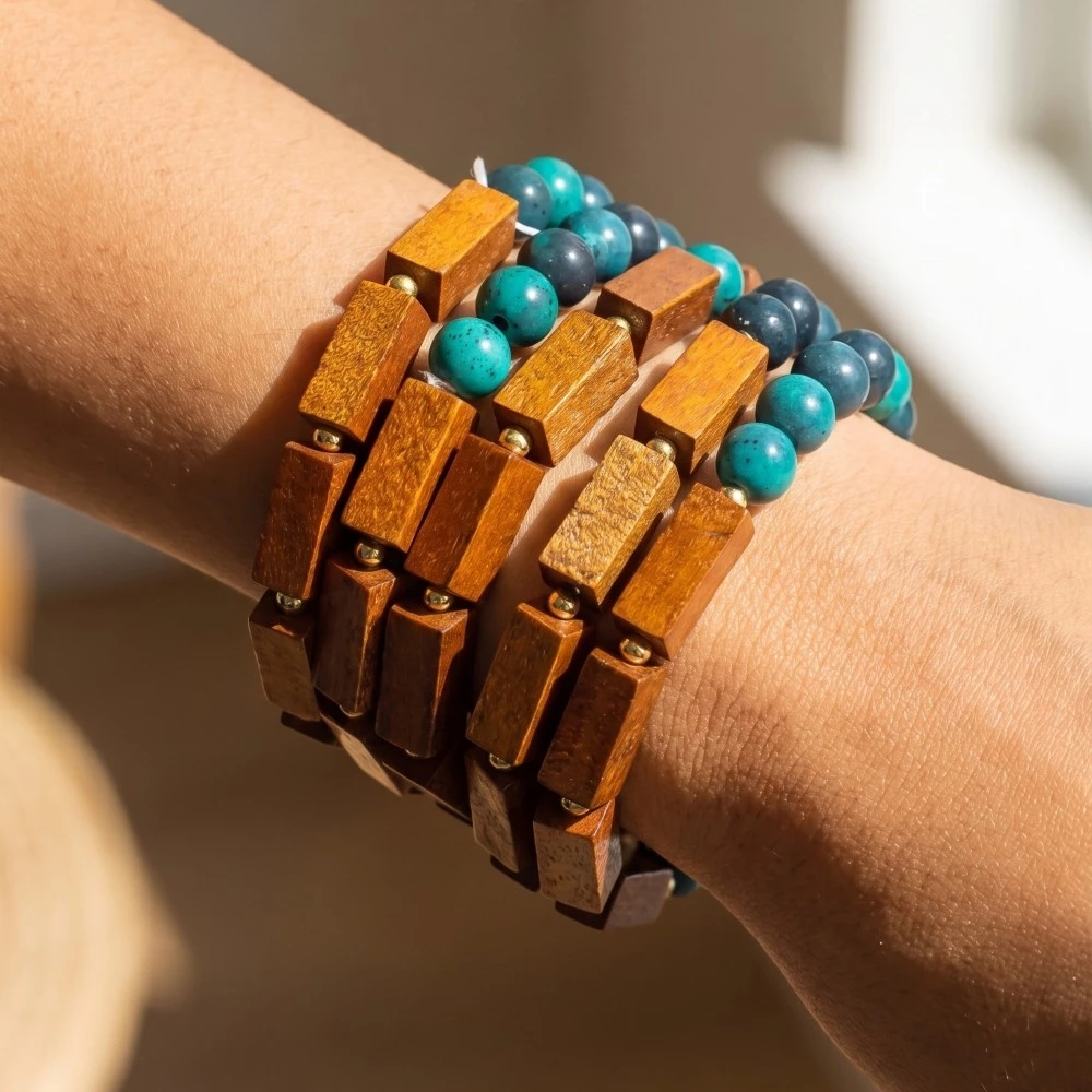 Multi Marble Resin And Wooden Beads Bracelet Set
