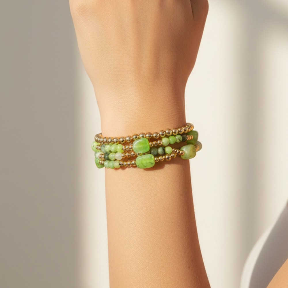 Small Marble Resin And Mini Metallic Beaded Bracelet Set