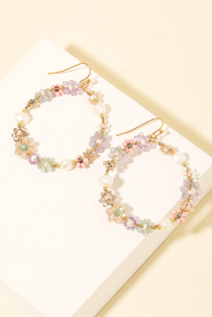 Mixed Beaded Hoop Drop Hook Earrings