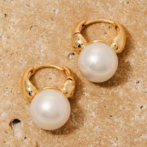 Pearl Bead Hinge Hoop Earrings
