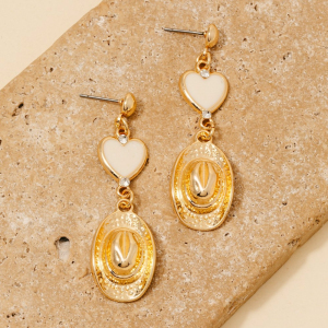 Enamel Heart And Western Cowboy Hat Dangle Earrings