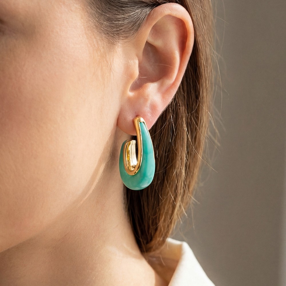 Gold Dipped Marble Resin Oval Hoop Earrings