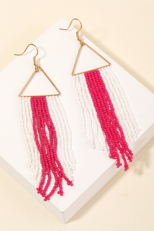 Long Bead Fringe Triangle Hook Drop Earrings