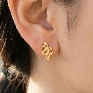 Gold Dipped Dainty Desert Cactus Stud Earrings