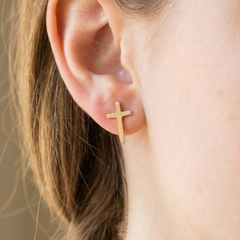 Gold Dipped Mini Cross Post Stud Earrings
