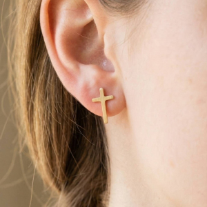 Gold Dipped Mini Cross Post Stud Earrings